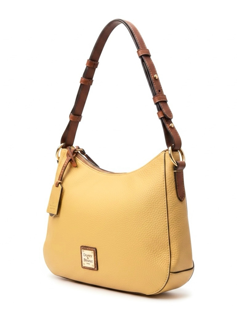 Dooney & Bourke Yellow Pebble Kiley Leather Shoulder Hobo Bag with Brown Strap